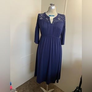 Isabel Maternity by Ingrid & Isabel Navy 3/4S Dress w/Crocheted Lace Neckline